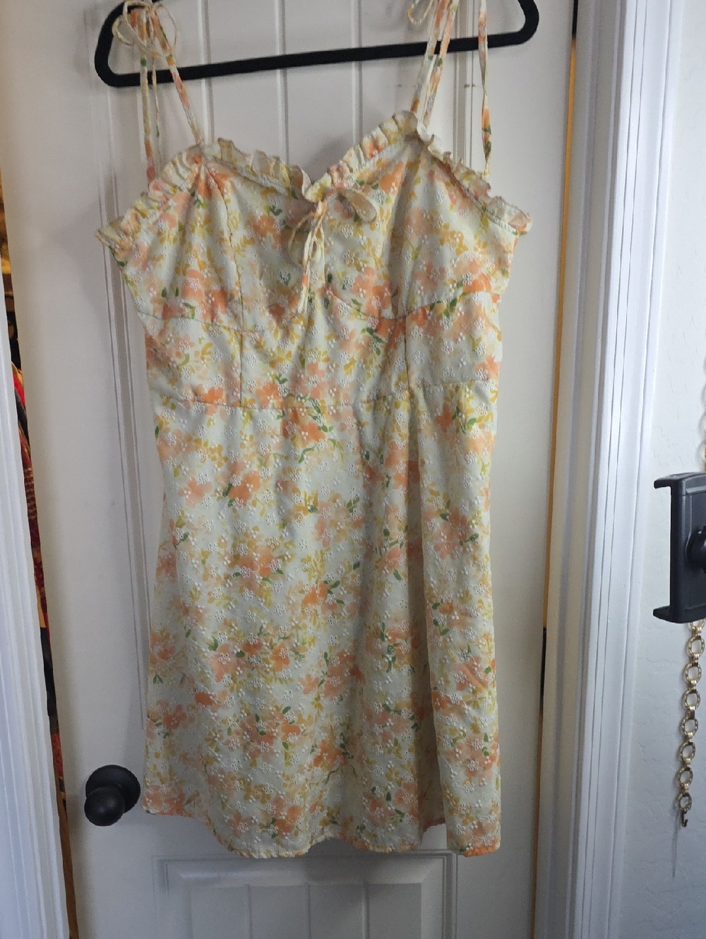 SHEIN Curve Floral Ruffle Sundress in Cream, Peach & Green
